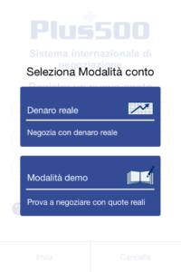 Selezione modalità conto su Plus500