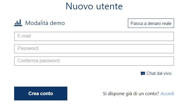 Accesso nuovo utente Plus500