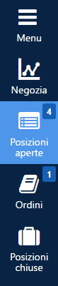 La voce delle posizioni aperte selezionata su Plus500