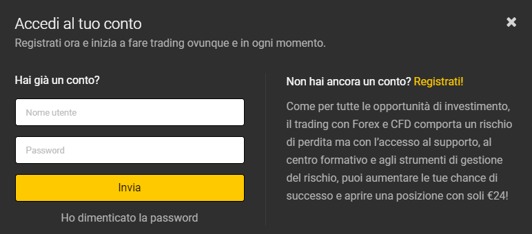 Come effettuare il login su 24option