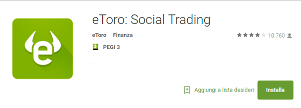 La app di eToro nello store