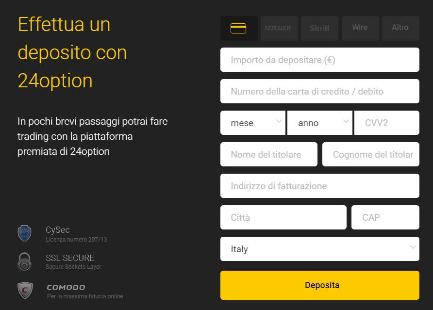 Modulo di registrazione di 24option