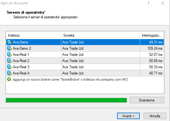 Scansione dei server di Ava
