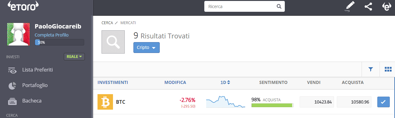 La piattaforma di trading Bitcoin eToro