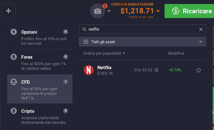 Come trovare il titolo Netflix sulla piattaforma di trading IQ Option
