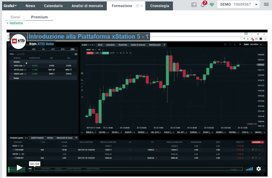 Video corso di trading di XTB disponibile nella sezione formazione