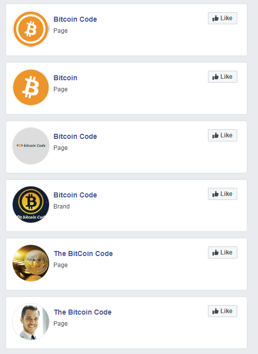 Le pagine Facebook di Bitcoin Code