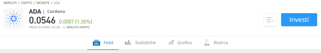 Dati e statistiche utili per comprare Cardano nella piattaforma eToro
