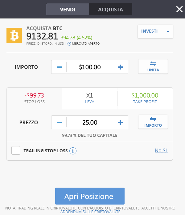 Come effettuare un ordine di acquisto bitcoin su eToro