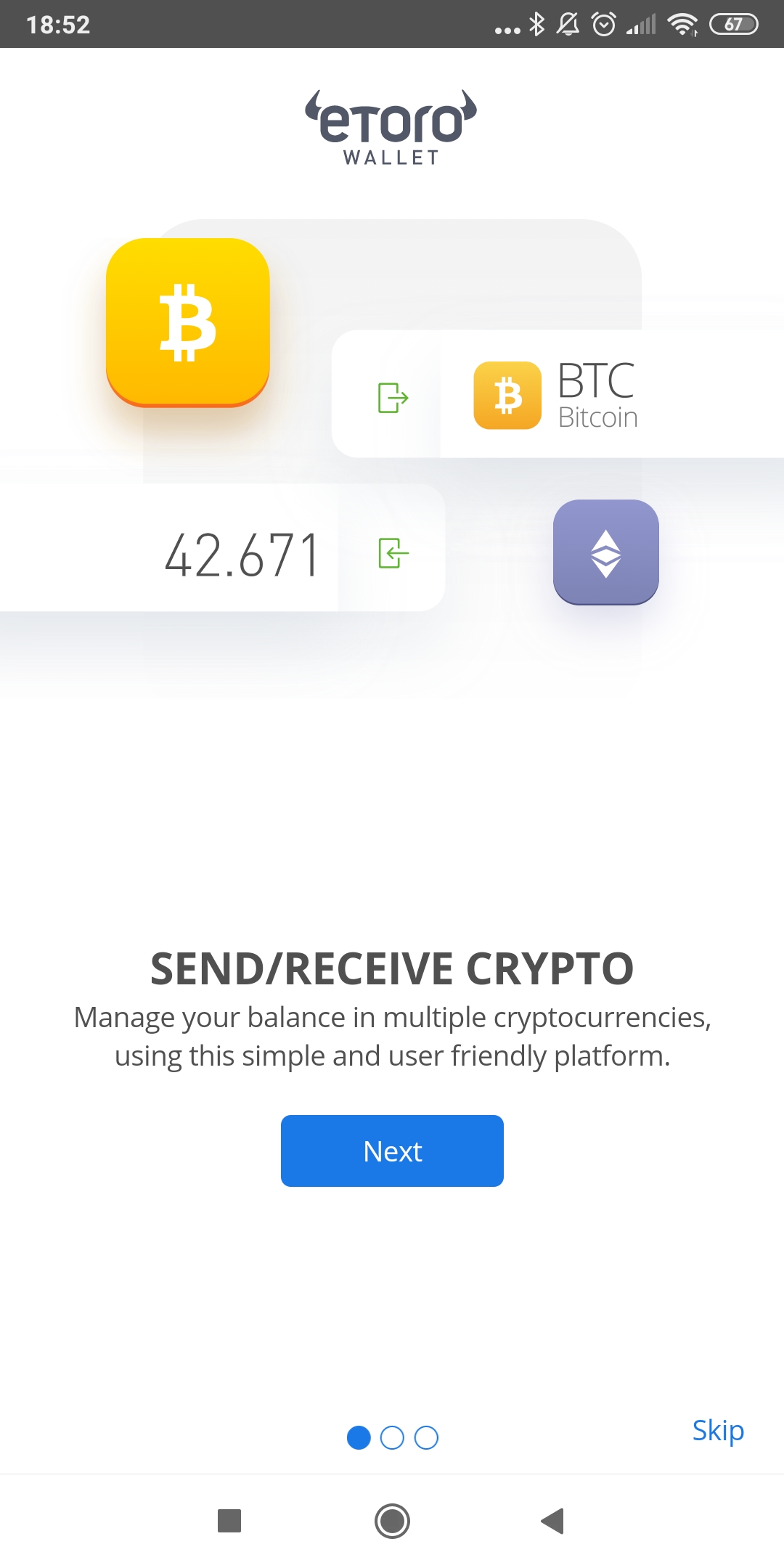 eToro wallet consente di inviare e ricevere criptovalute tra cui bitcoin