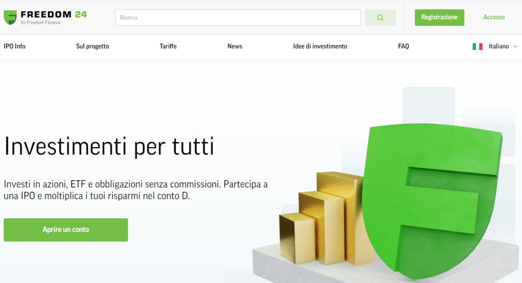 La pagina di registrazione a Freedom24